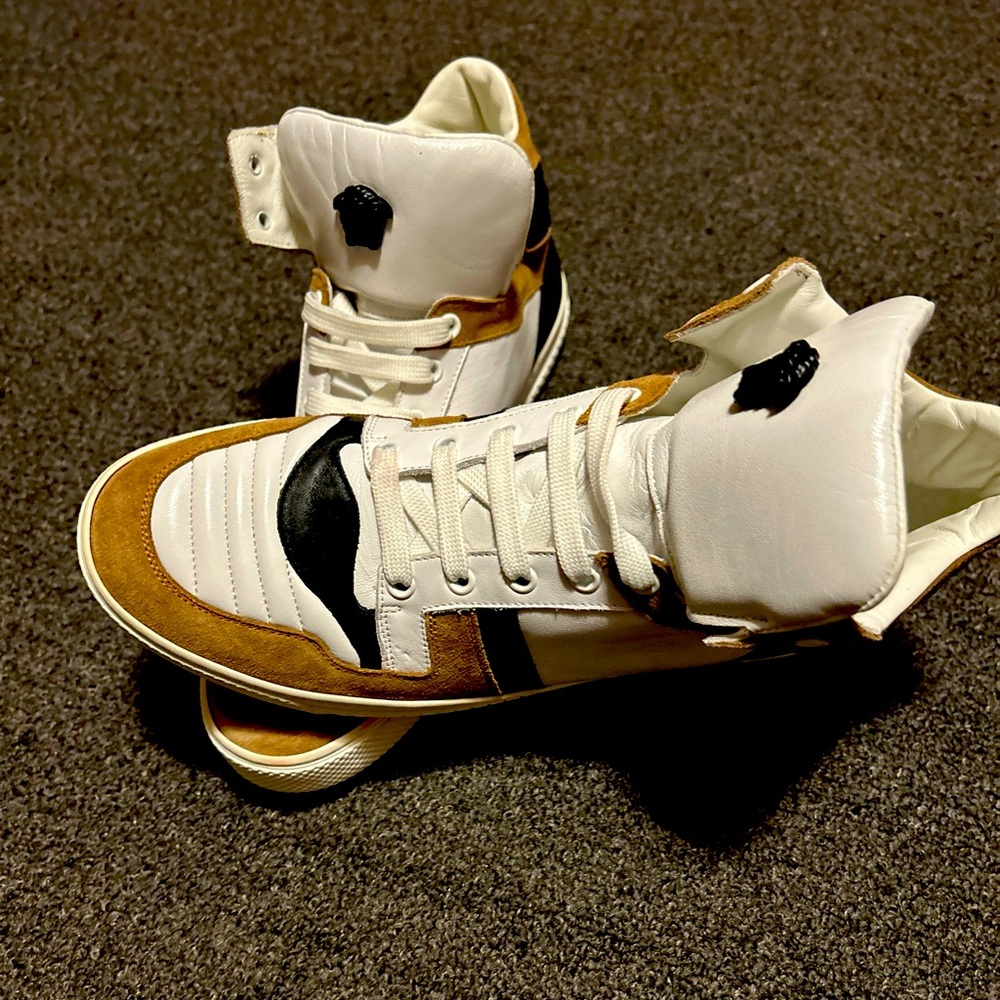 Versace Men’s Rare Vintage Sneakers High Top Medusa White Brown size 10.5